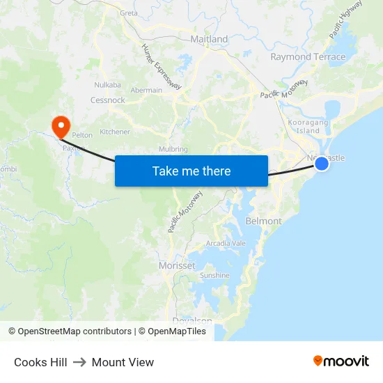 Cooks Hill to Mount View map