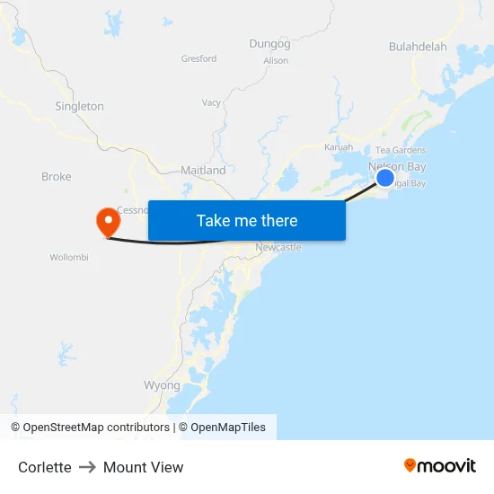 Corlette to Mount View map