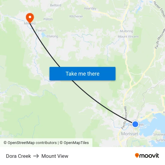 Dora Creek to Mount View map