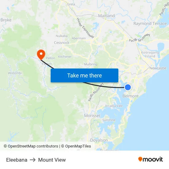 Eleebana to Mount View map