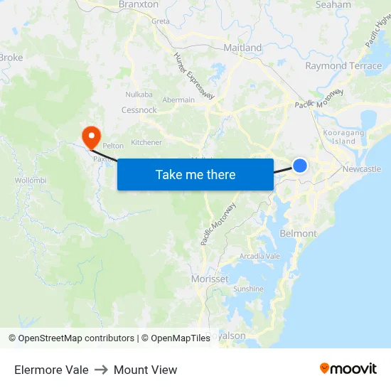 Elermore Vale to Mount View map