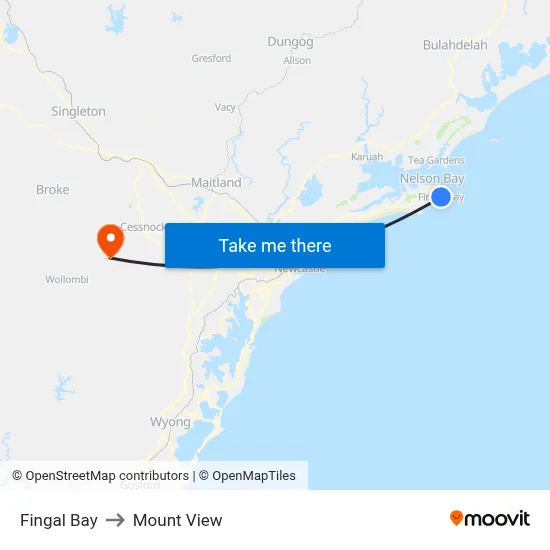 Fingal Bay to Mount View map