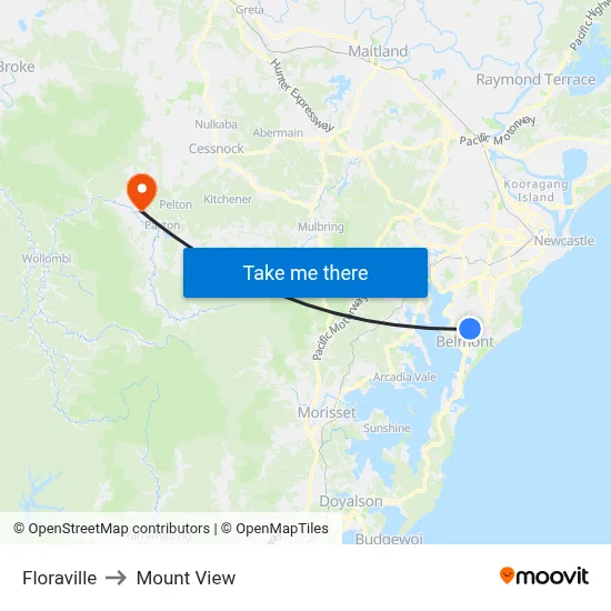 Floraville to Mount View map
