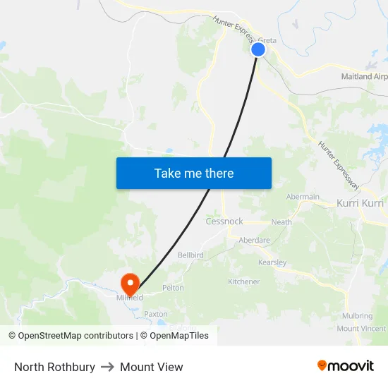 North Rothbury to Mount View map