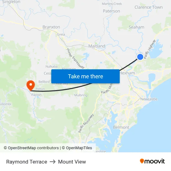 Raymond Terrace to Mount View map