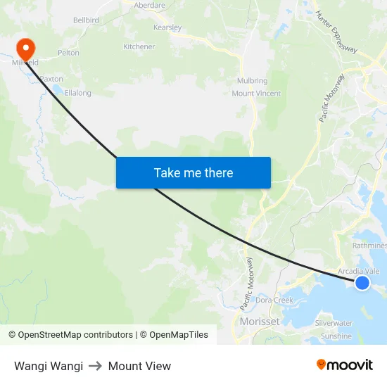Wangi Wangi to Mount View map
