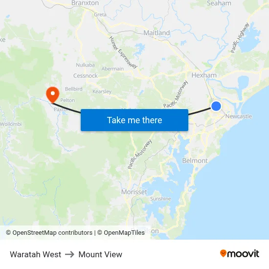 Waratah West to Mount View map