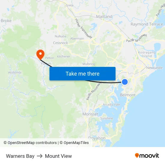 Warners Bay to Mount View map