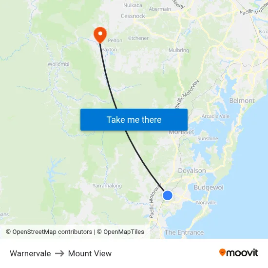Warnervale to Mount View map