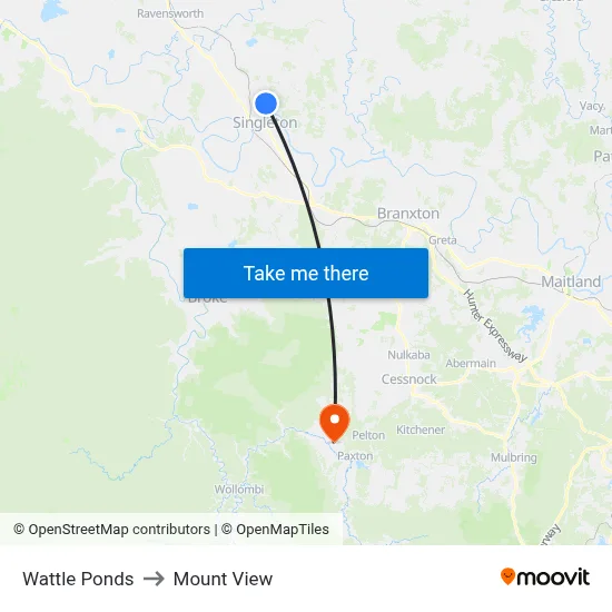 Wattle Ponds to Mount View map