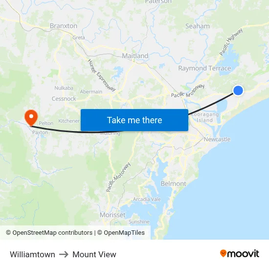 Williamtown to Mount View map