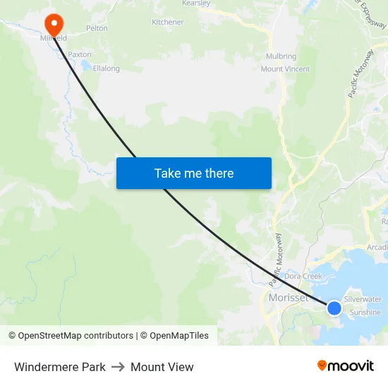 Windermere Park to Mount View map