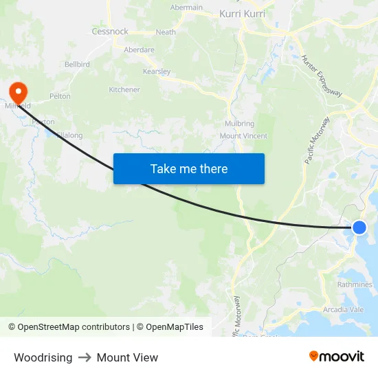 Woodrising to Mount View map