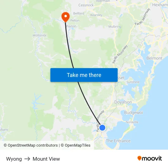 Wyong to Mount View map
