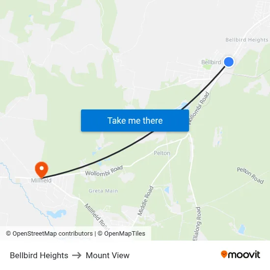 Bellbird Heights to Mount View map