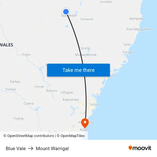 Blue Vale to Mount Warrigal map