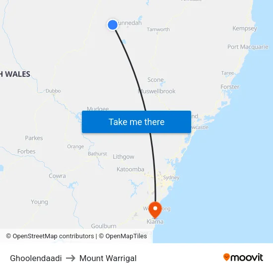 Ghoolendaadi to Mount Warrigal map