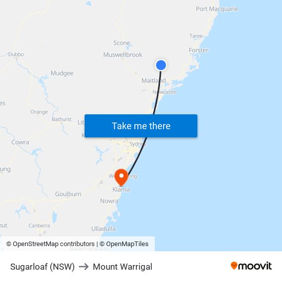 Sugarloaf (NSW) to Mount Warrigal map