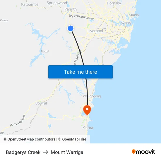 Badgerys Creek to Mount Warrigal map