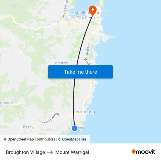 Broughton Village to Mount Warrigal map