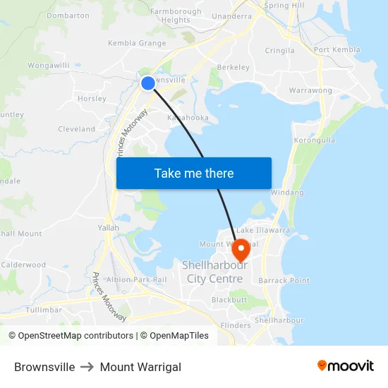 Brownsville to Mount Warrigal map