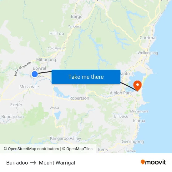 Burradoo to Mount Warrigal map