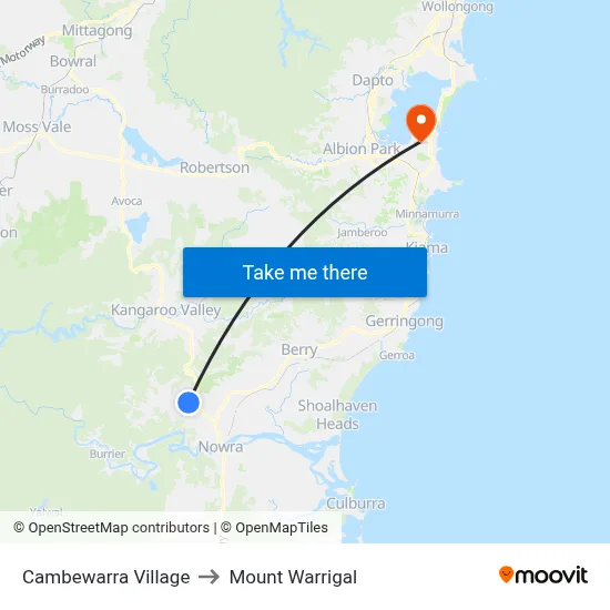 Cambewarra Village to Mount Warrigal map