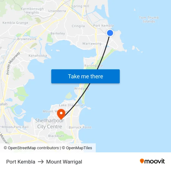 Port Kembla to Mount Warrigal map