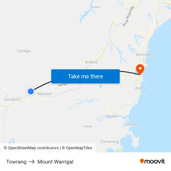 Towrang to Mount Warrigal map