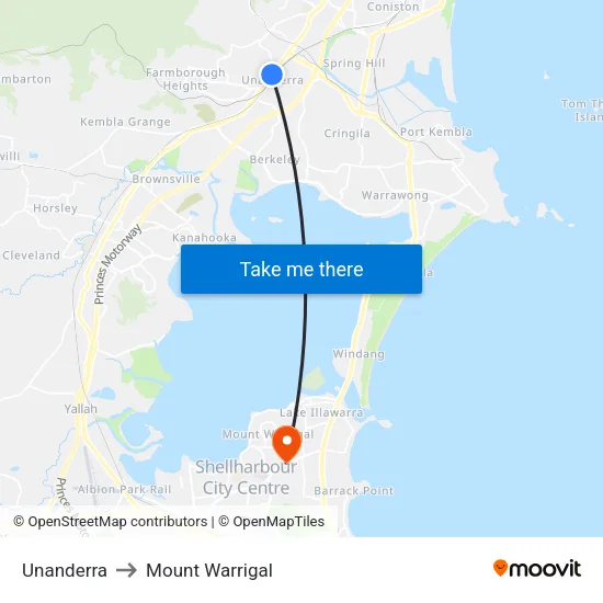 Unanderra to Mount Warrigal map