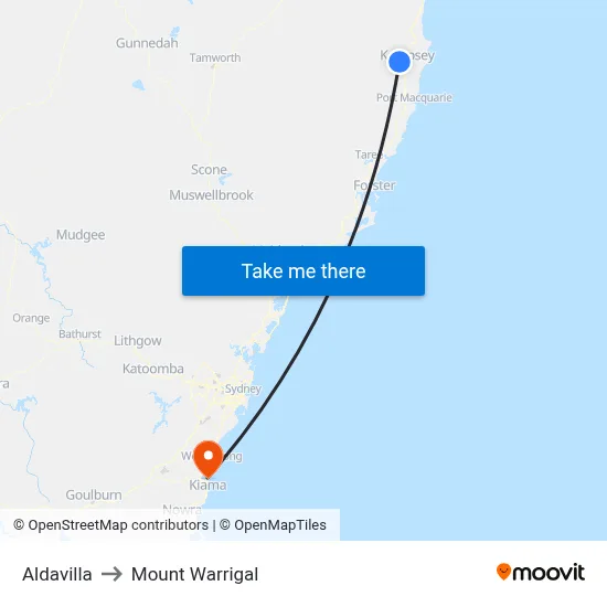 Aldavilla to Mount Warrigal map