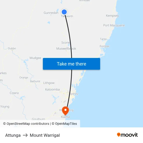 Attunga to Mount Warrigal map