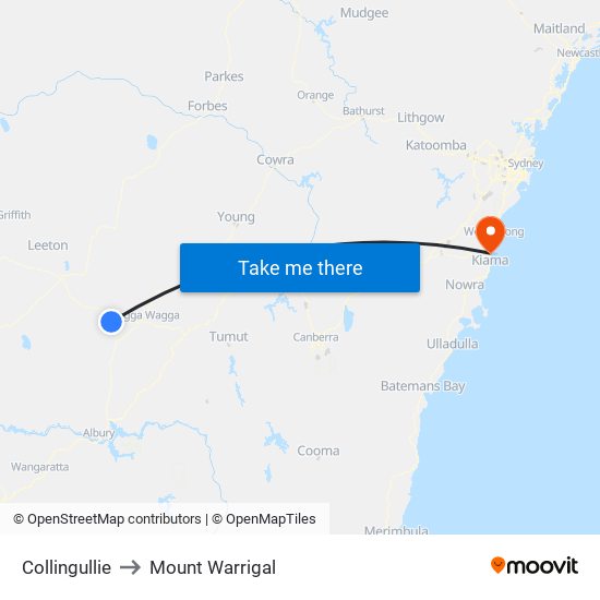 Collingullie to Mount Warrigal map