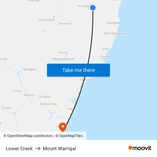 Lower Creek to Mount Warrigal map