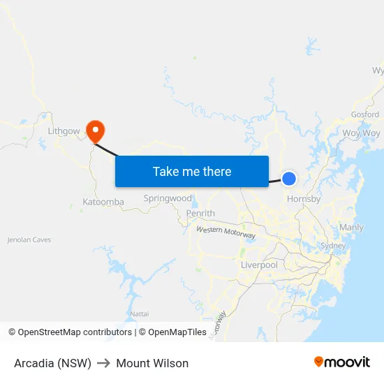 Arcadia (NSW) to Mount Wilson map