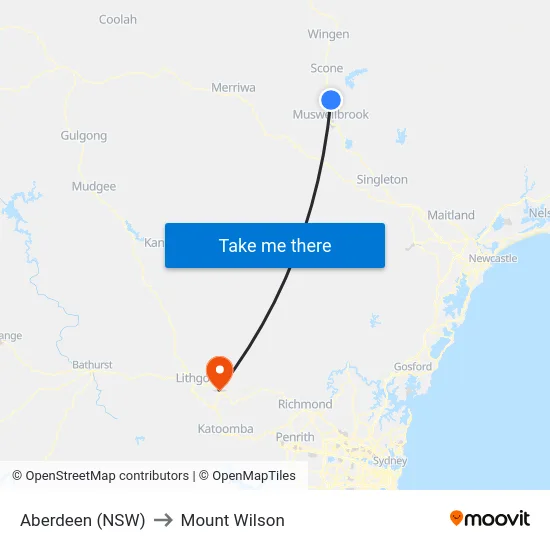 Aberdeen (NSW) to Mount Wilson map
