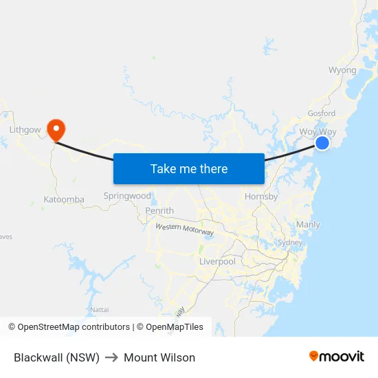 Blackwall (NSW) to Mount Wilson map