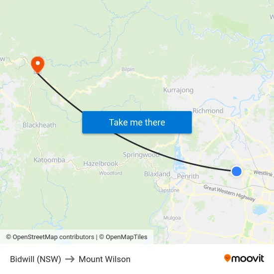 Bidwill (NSW) to Mount Wilson map