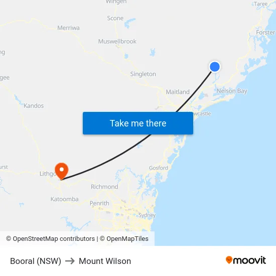 Booral (NSW) to Mount Wilson map