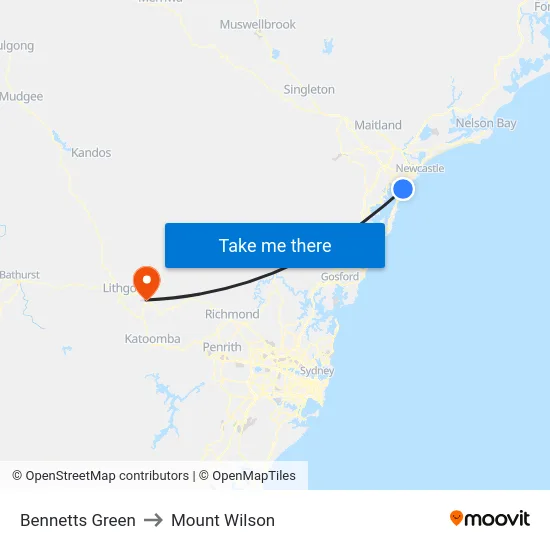 Bennetts Green to Mount Wilson map