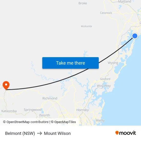 Belmont (NSW) to Mount Wilson map