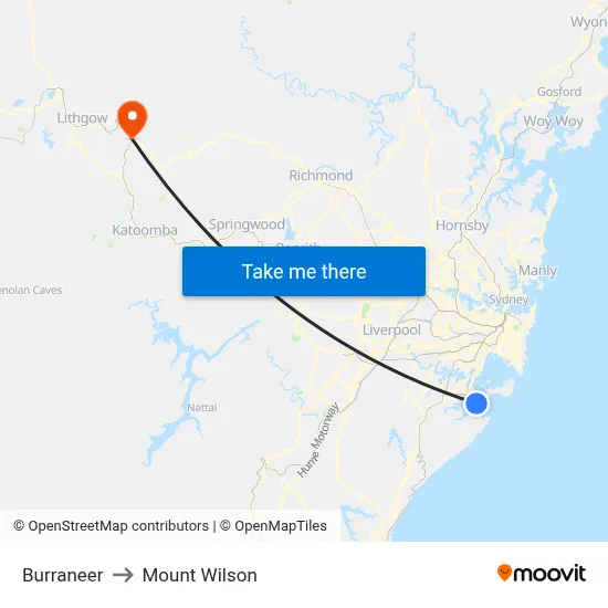 Burraneer to Mount Wilson map