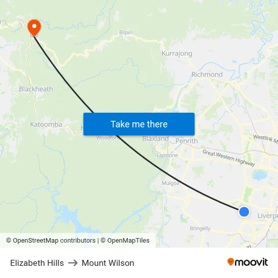 Elizabeth Hills to Mount Wilson map