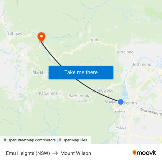 Emu Heights (NSW) to Mount Wilson map