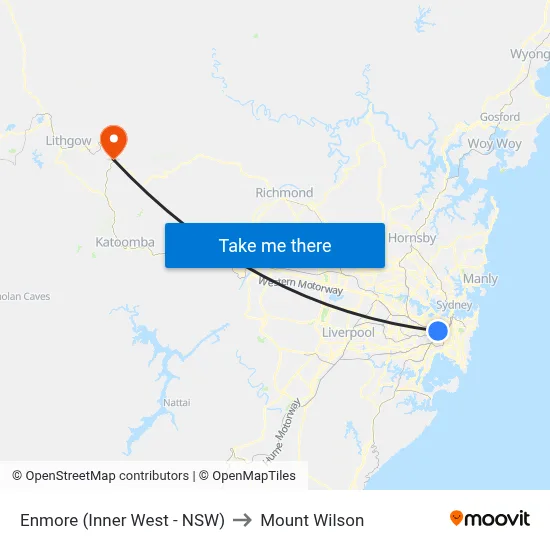 Enmore (Inner West - NSW) to Mount Wilson map