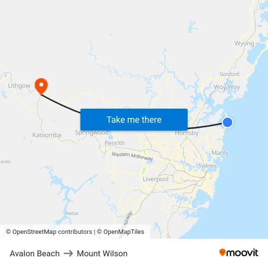Avalon Beach to Mount Wilson map
