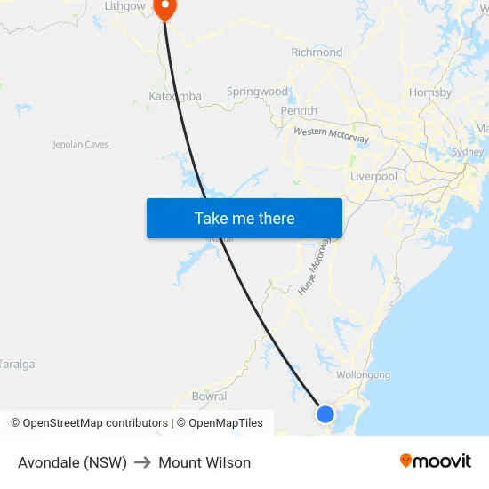 Avondale (NSW) to Mount Wilson map