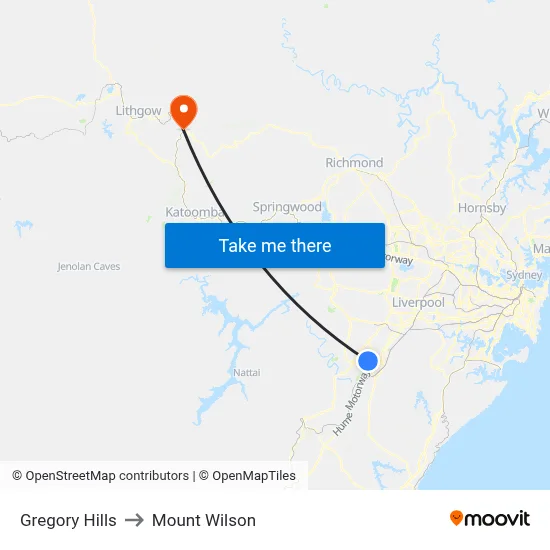 Gregory Hills to Mount Wilson map