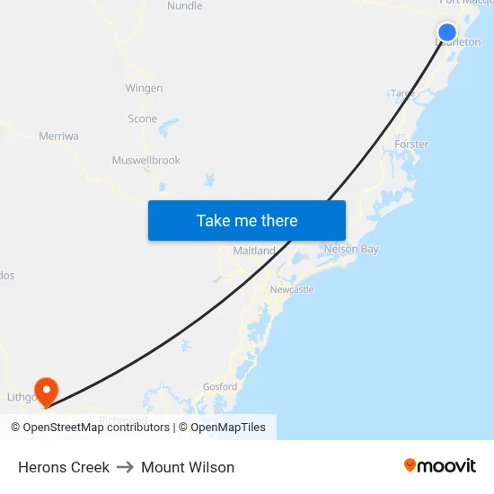 Herons Creek to Mount Wilson map