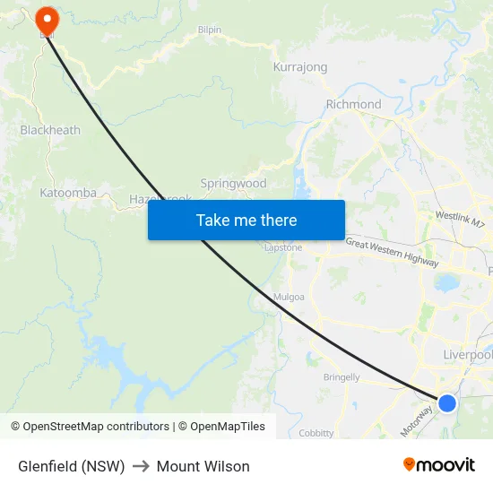 Glenfield (NSW) to Mount Wilson map